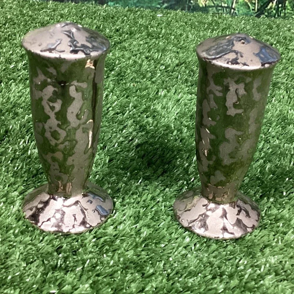 Vintage Salt Pepper Shakers Silver Two Tone Ceramic